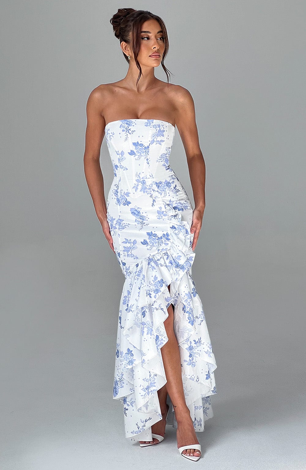 Angelina Maxi Dress - Blue Floral Print - Cinderella