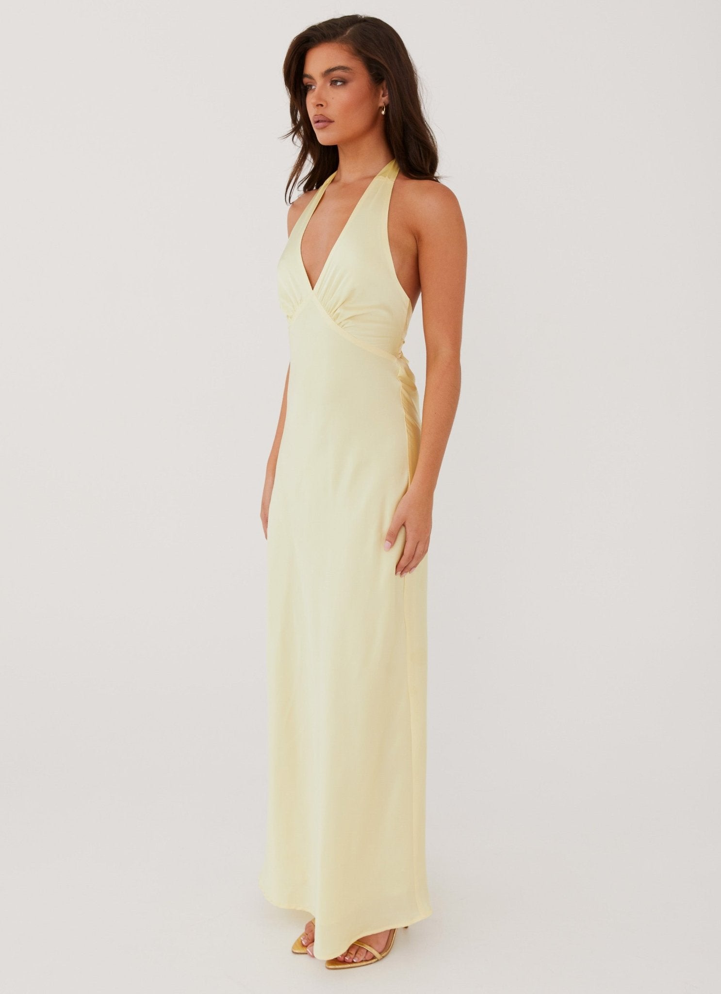 Heavy Hearted Satin Maxi Dress - Lemon - Cinderella