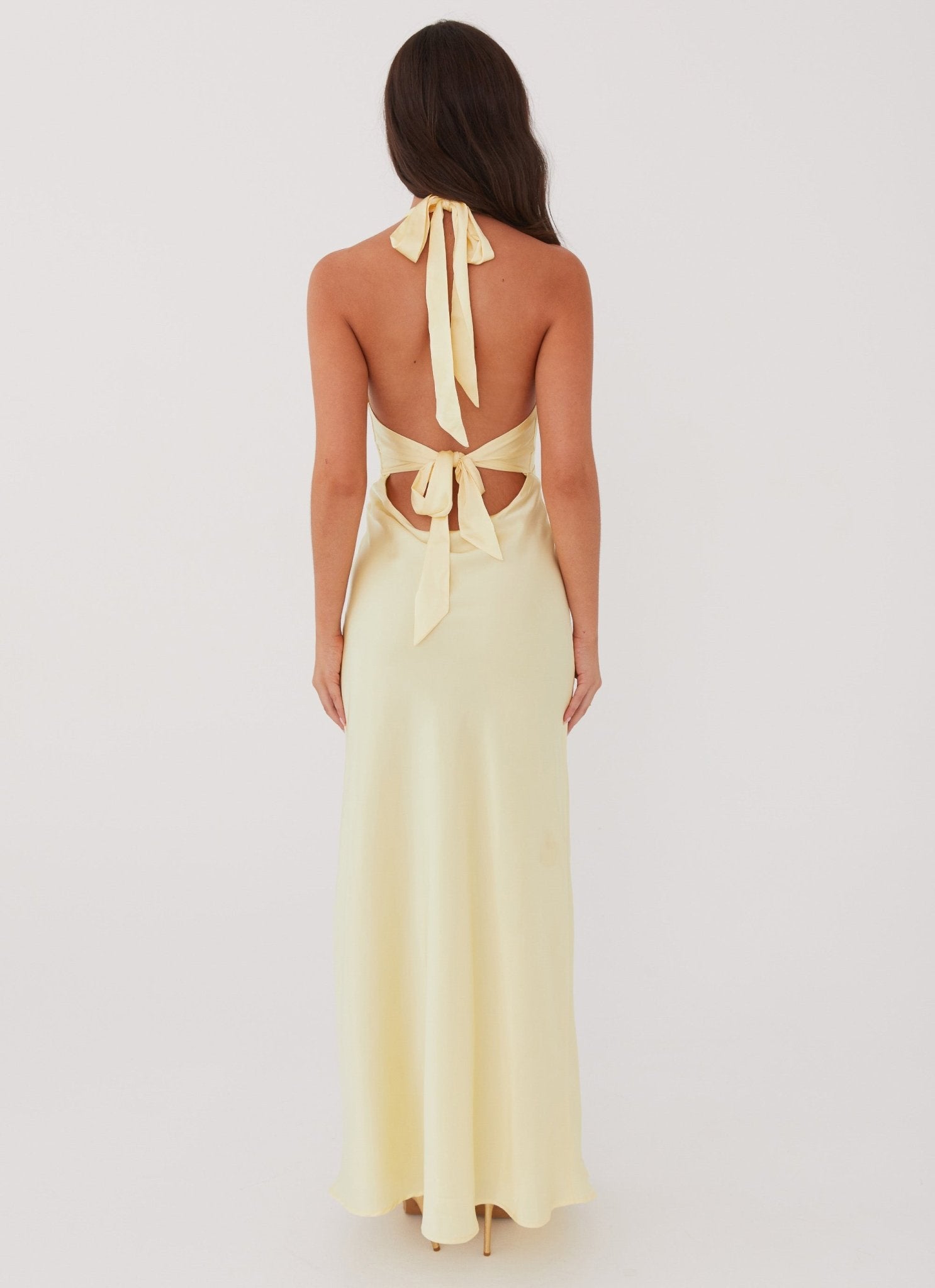 Heavy Hearted Satin Maxi Dress - Lemon - Cinderella