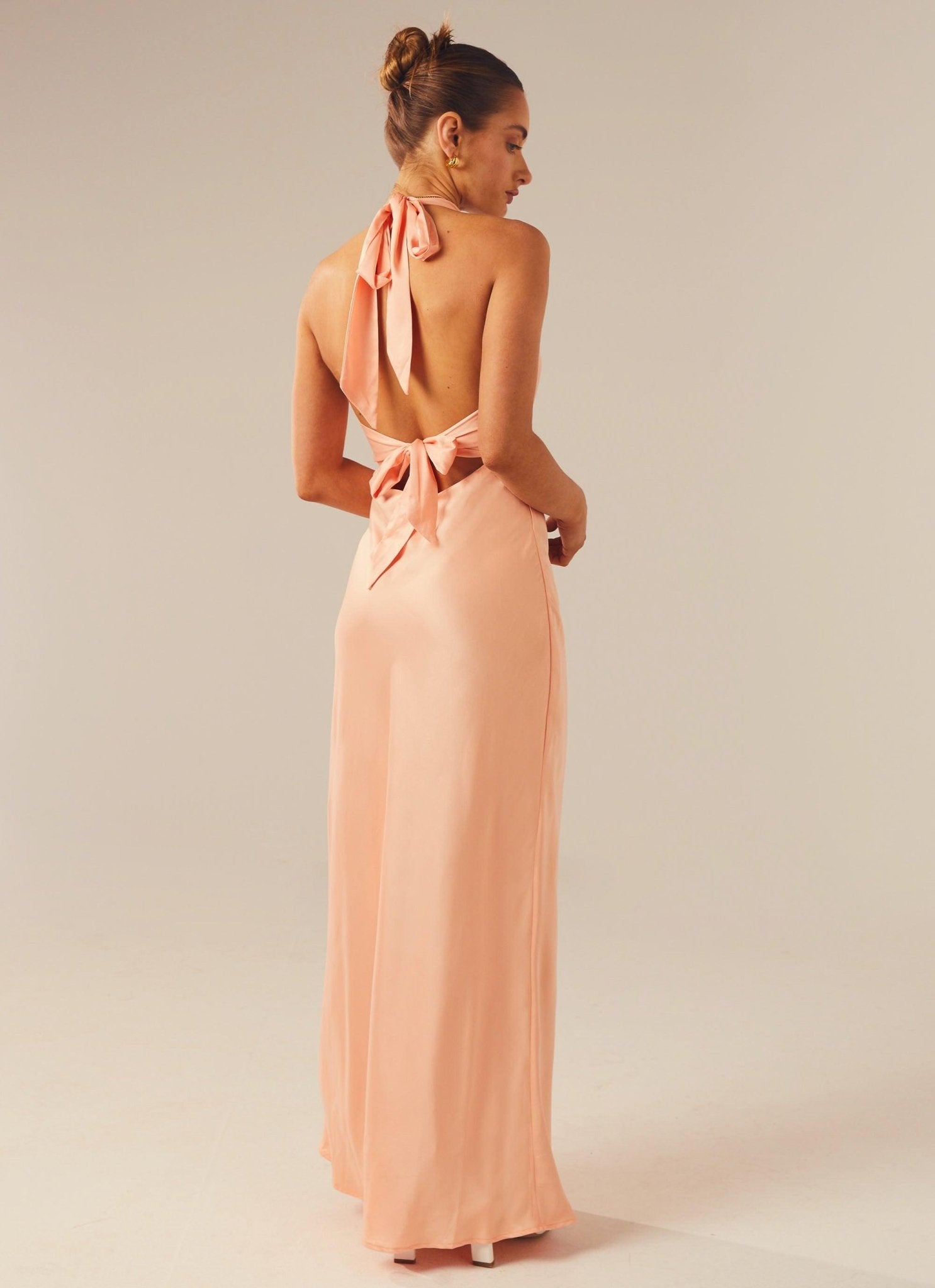 Heavy Hearted Satin Maxi Dress - Peach - Cinderella