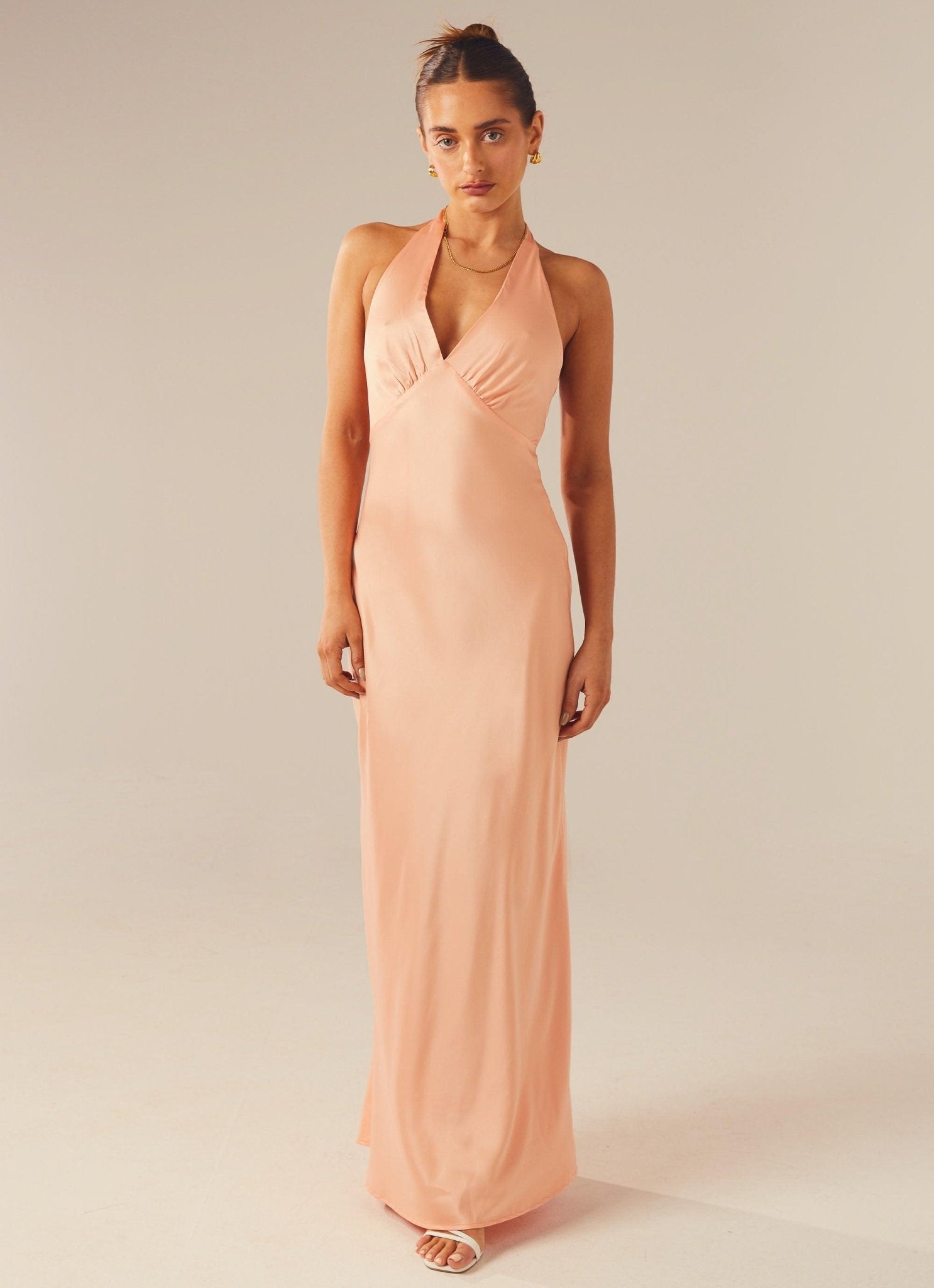 Heavy Hearted Satin Maxi Dress - Peach - Cinderella