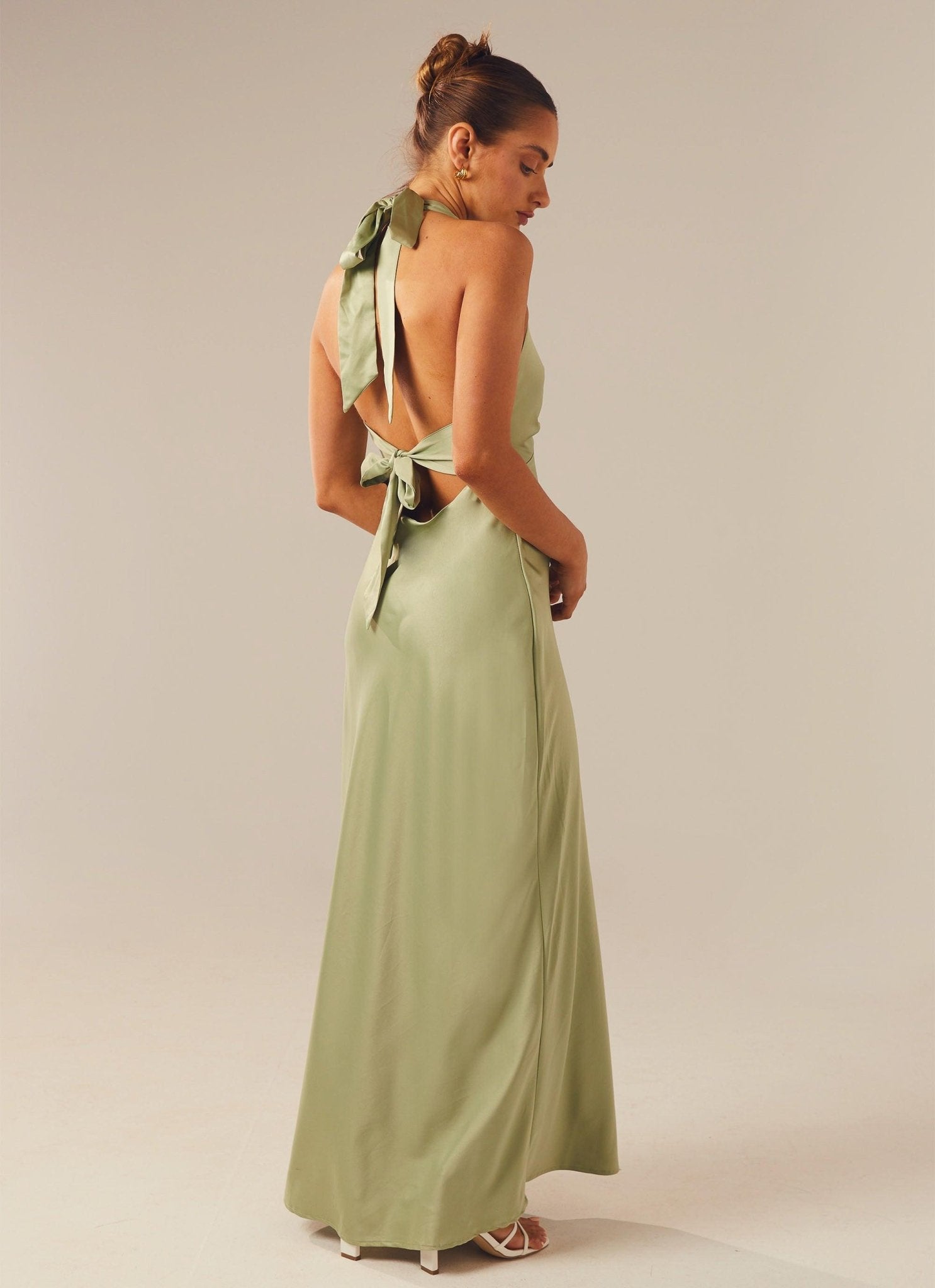 Heavy Hearted Satin Maxi Dress - Sage - Cinderella