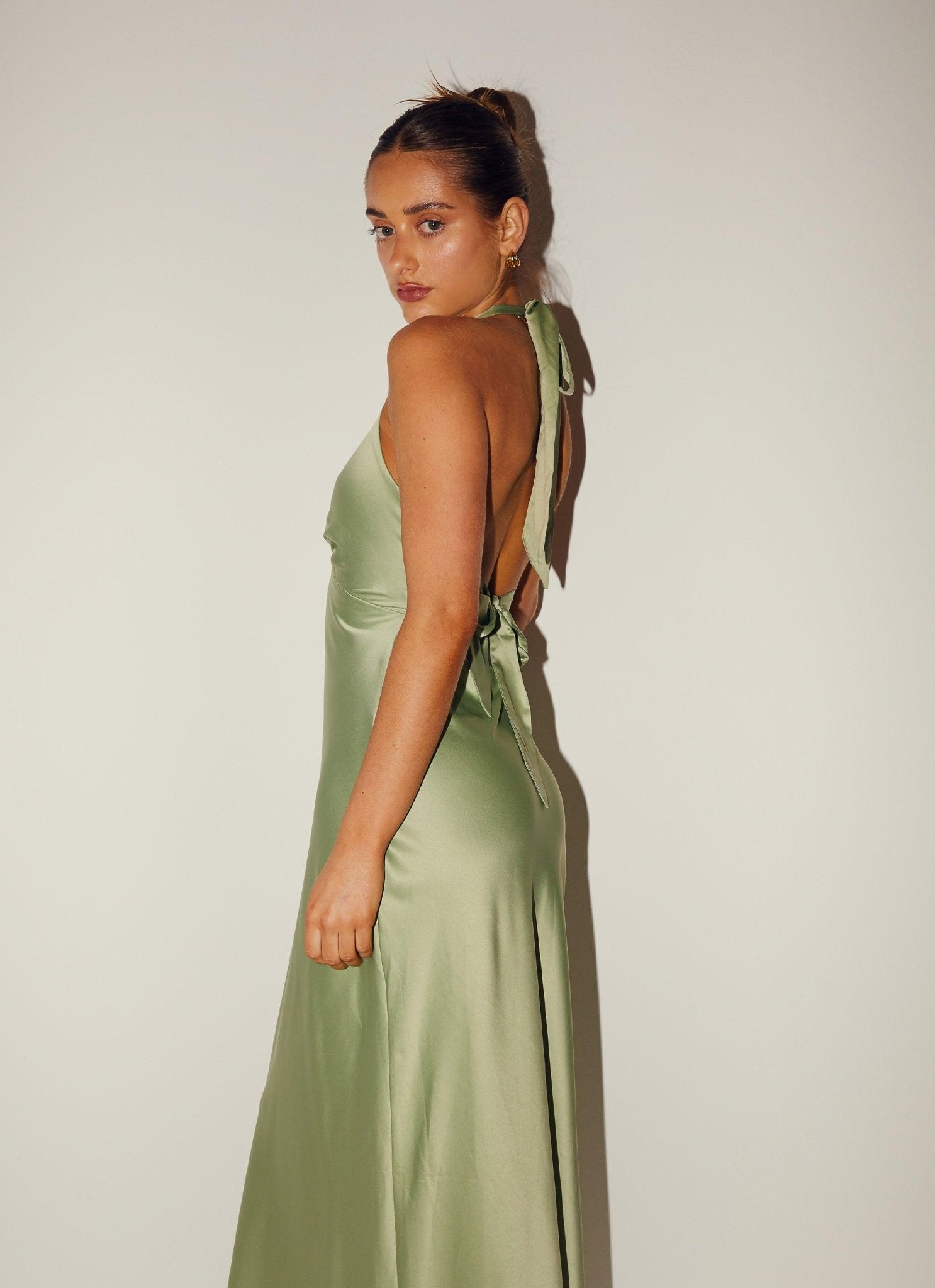 Heavy Hearted Satin Maxi Dress - Sage - Cinderella