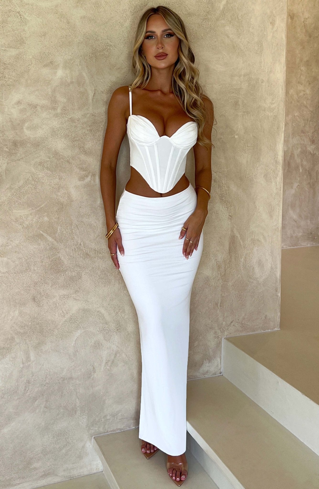 Luminous Breeze Maxi Skirt-White - Cinderella