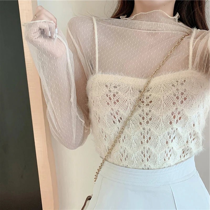 Mesh Lace Seductive Blouse: Elegant Sheer Top for Women - Cinderella