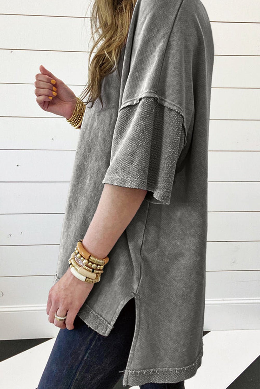 Orchid Petal Mineral Wash Exposed Seam Drop Shoulder Oversized Tee - Cinderella