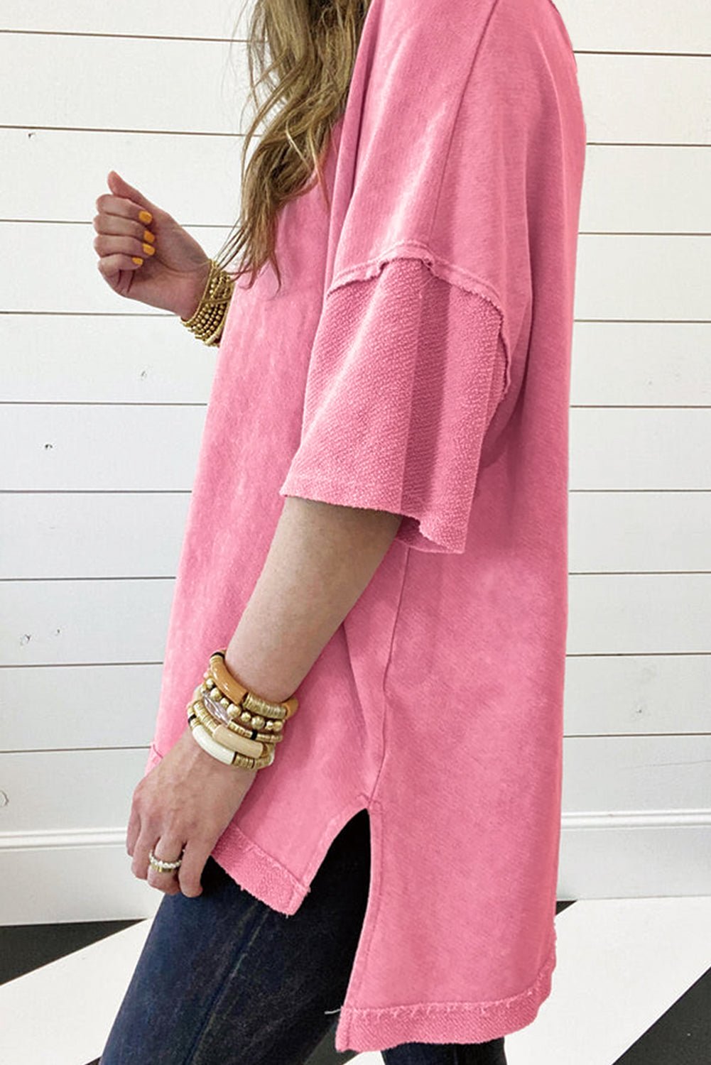 Orchid Petal Mineral Wash Exposed Seam Drop Shoulder Oversized Tee - Cinderella
