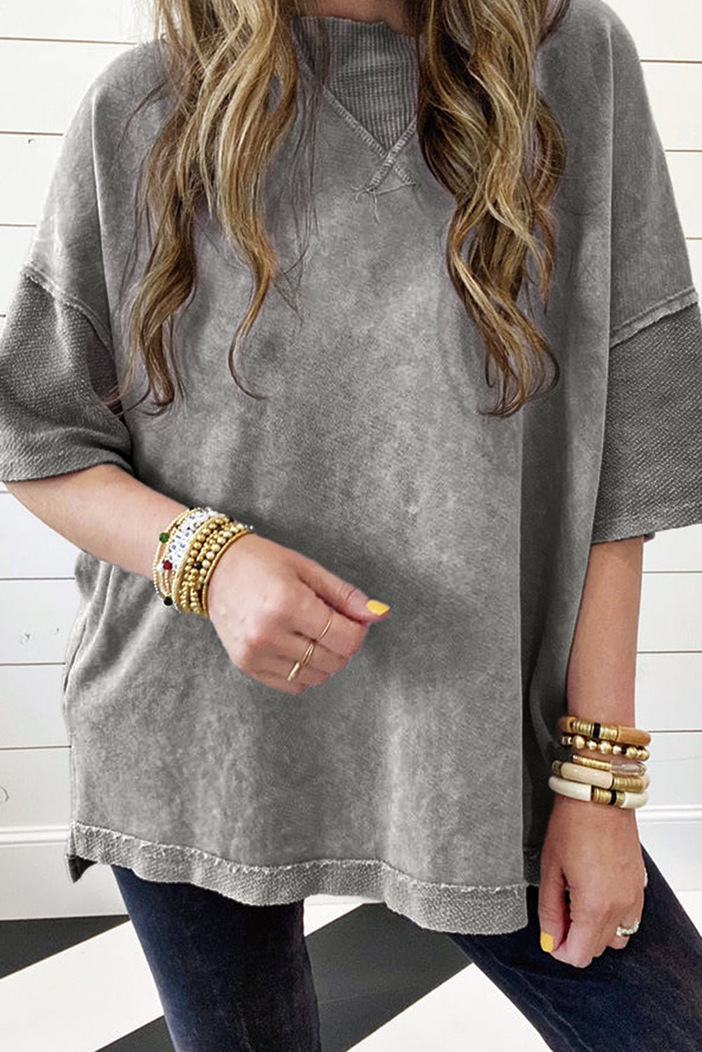 Orchid Petal Mineral Wash Exposed Seam Drop Shoulder Oversized Tee - Cinderella