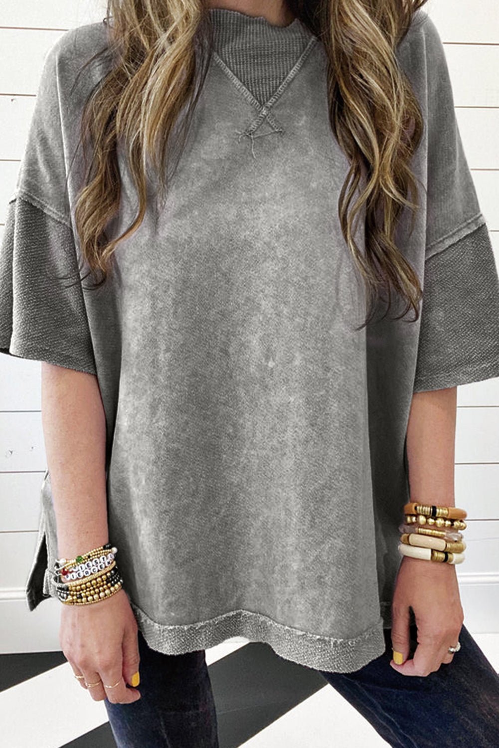 Orchid Petal Mineral Wash Exposed Seam Drop Shoulder Oversized Tee - Cinderella