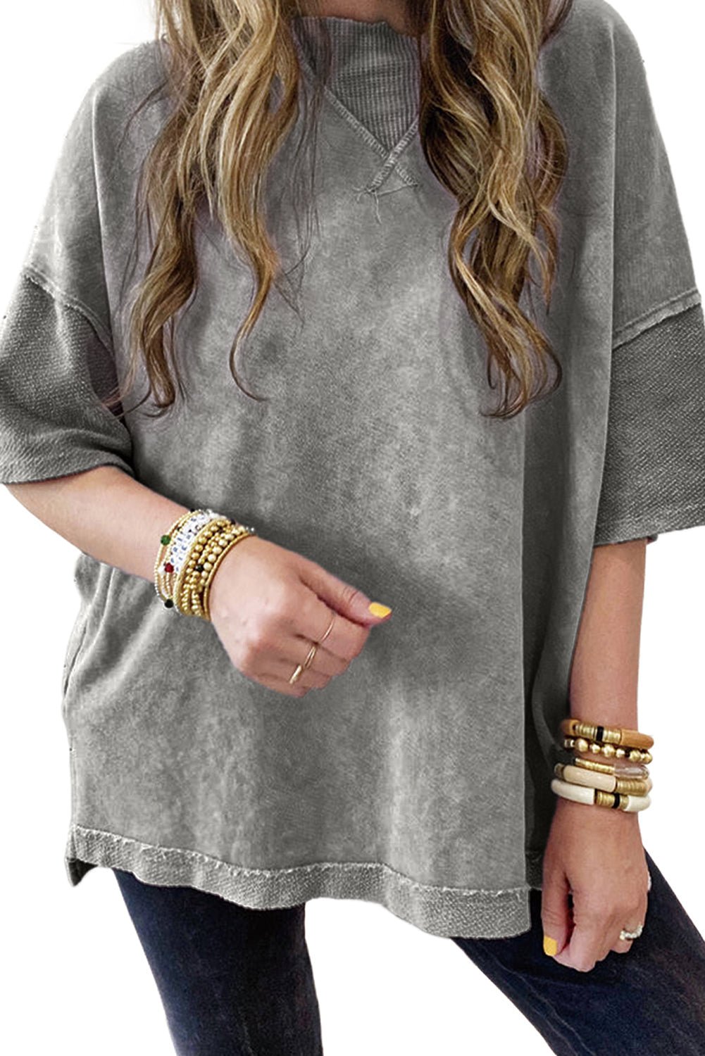 Orchid Petal Mineral Wash Exposed Seam Drop Shoulder Oversized Tee - Cinderella