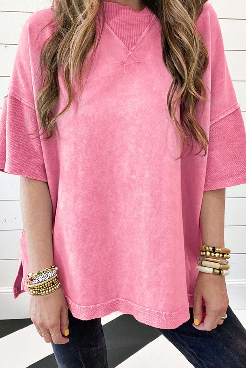 Orchid Petal Mineral Wash Exposed Seam Drop Shoulder Oversized Tee - Cinderella
