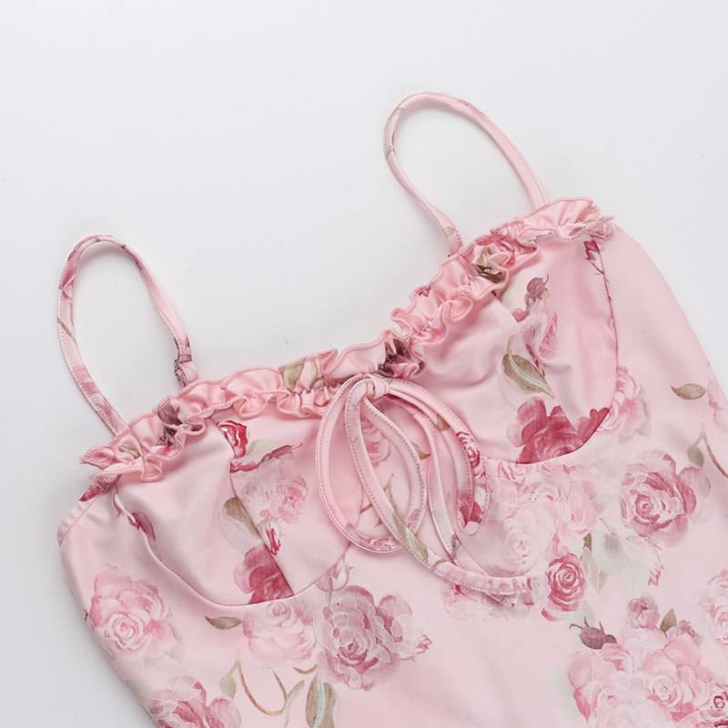 Pink Bloom Tie - Strap Bodycon Dress - Cinderella