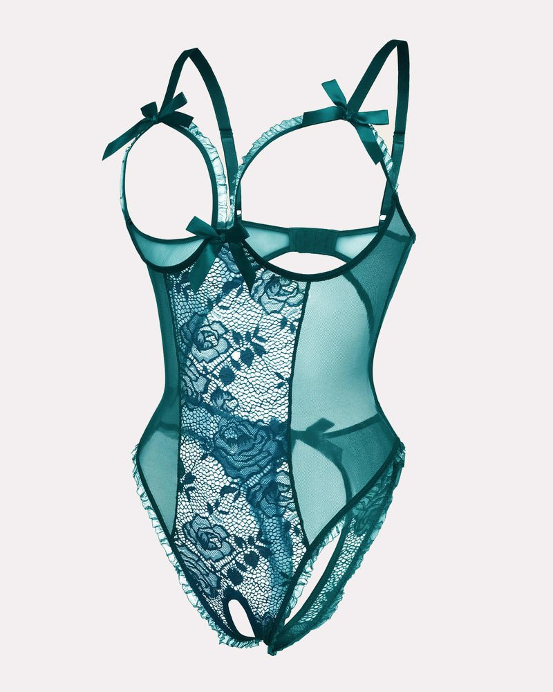 Red Heart Print Lace One Piece Mini Bodysuit - Cinderella