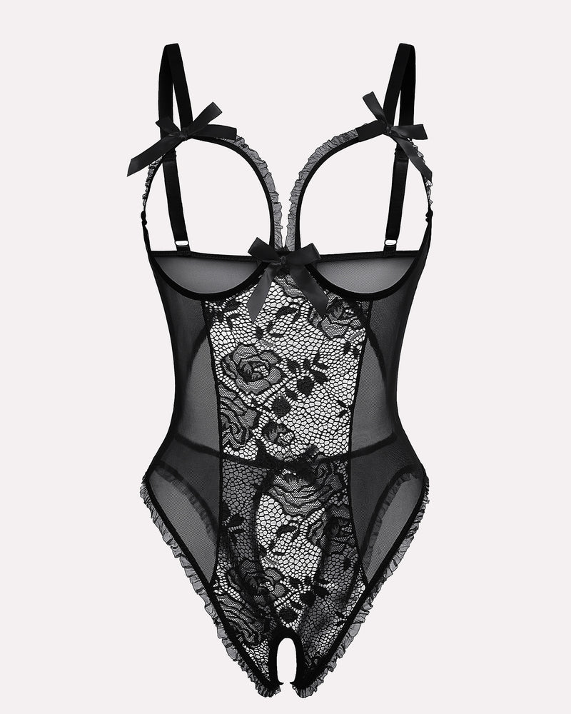 Red Heart Print Lace One Piece Mini Bodysuit - Cinderella