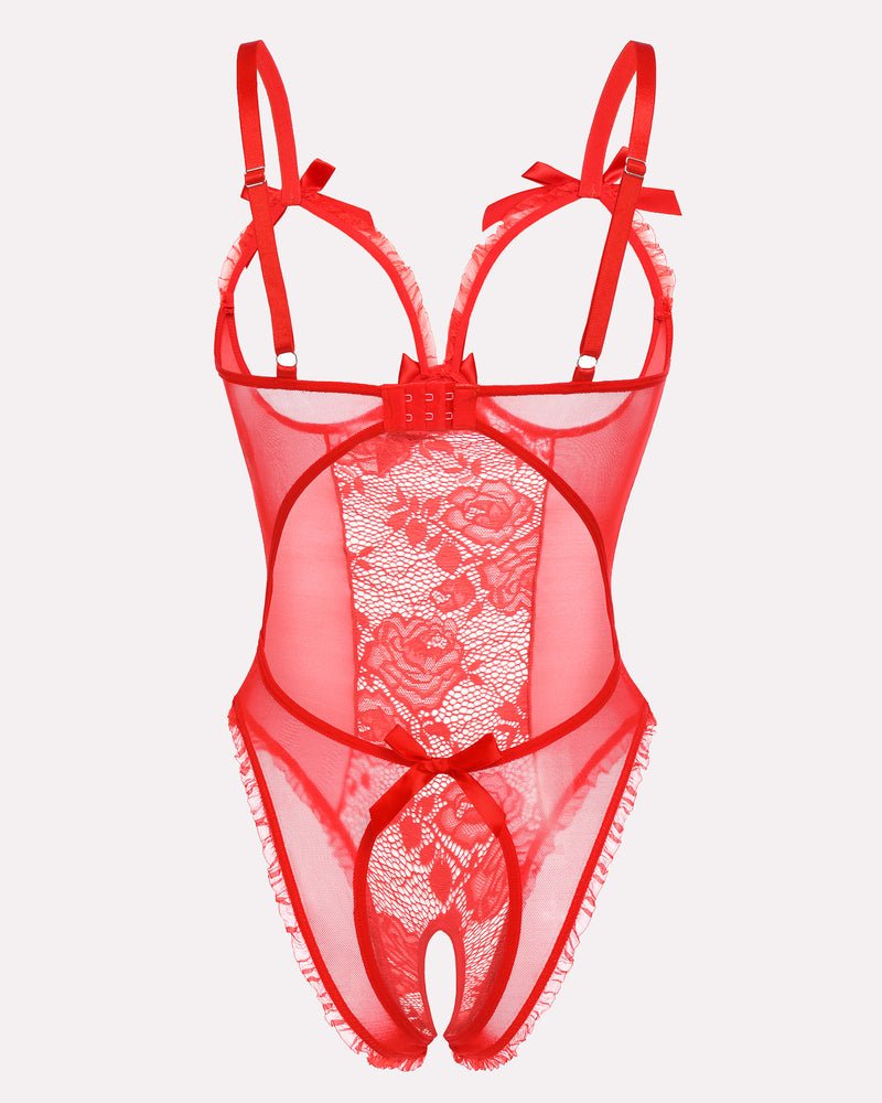 Red Heart Print Lace One Piece Mini Bodysuit - Cinderella