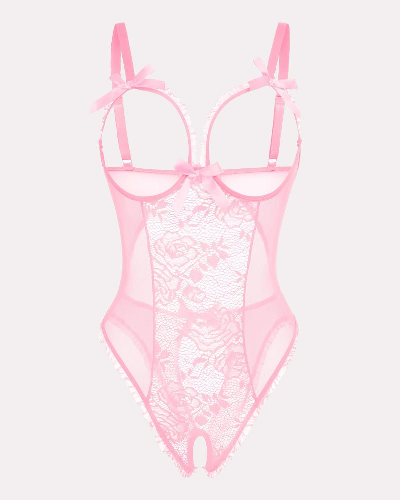 Red Heart Print Lace One Piece Mini Bodysuit - Cinderella
