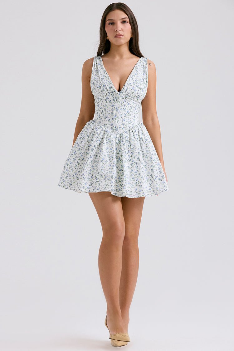 Sabrina Mini Sundress - White Bluebell - Cinderella