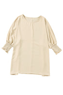 White Plain & Casual Shirred Cuffs Half Sleeve Top