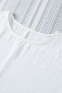 White Plain & Casual Shirred Cuffs Half Sleeve Top
