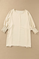 White Plain & Casual Shirred Cuffs Half Sleeve Top