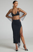 Anika Midi Dress - Mesh Long Sleeve in Black - Cinderella
