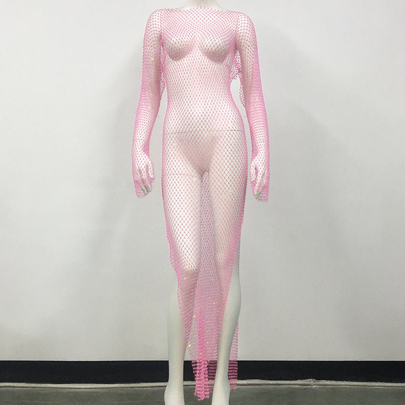 Anika Midi Dress - Mesh Long Sleeve in Pink - Cinderella