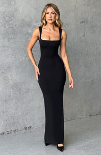 Crimson Cascade Maxi Dress - Jet Black - Cinderella