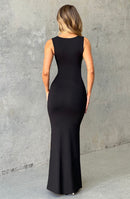 Crimson Cascade Maxi Dress - Jet Black - Cinderella
