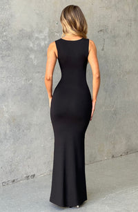 Crimson Cascade Maxi Dress - Jet Black - Cinderella