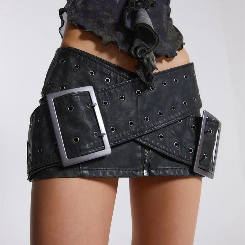 Chic Vintage Mini Skirt with Cross Belt Detail