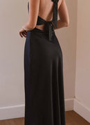 Heavy Hearted Satin Maxi Dress - Black - Cinderella