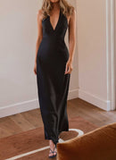 Heavy Hearted Satin Maxi Dress - Black - Cinderella