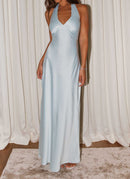 Heavy Hearted Satin Maxi Dress - Ice Blue - Cinderella