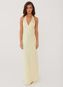 Heavy Hearted Satin Maxi Dress - Lemon - Cinderella