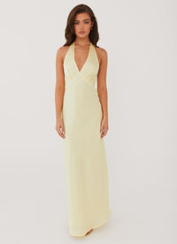Heavy Hearted Satin Maxi Dress - Lemon - Cinderella