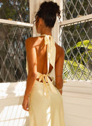 Heavy Hearted Satin Maxi Dress - Lemon - Cinderella
