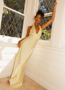 Heavy Hearted Satin Maxi Dress - Lemon - Cinderella