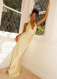 Heavy Hearted Satin Maxi Dress - Lemon - Cinderella