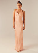 Heavy Hearted Satin Maxi Dress - Peach - Cinderella
