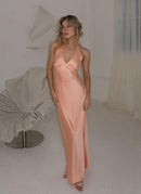 Heavy Hearted Satin Maxi Dress - Peach - Cinderella