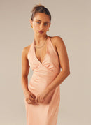Heavy Hearted Satin Maxi Dress - Peach - Cinderella