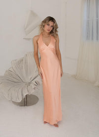 Heavy Hearted Satin Maxi Dress - Peach - Cinderella
