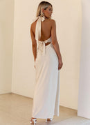 Heavy Hearted Satin Maxi Dress - Pearl - Cinderella