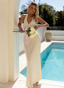 Heavy Hearted Satin Maxi Dress - Pearl - Cinderella