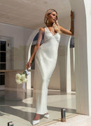 Heavy Hearted Satin Maxi Dress - Pearl - Cinderella