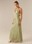 Heavy Hearted Satin Maxi Dress - Sage - Cinderella