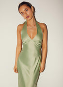 Heavy Hearted Satin Maxi Dress - Sage - Cinderella