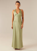 Heavy Hearted Satin Maxi Dress - Sage - Cinderella