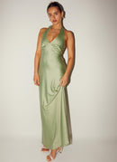 Heavy Hearted Satin Maxi Dress - Sage - Cinderella