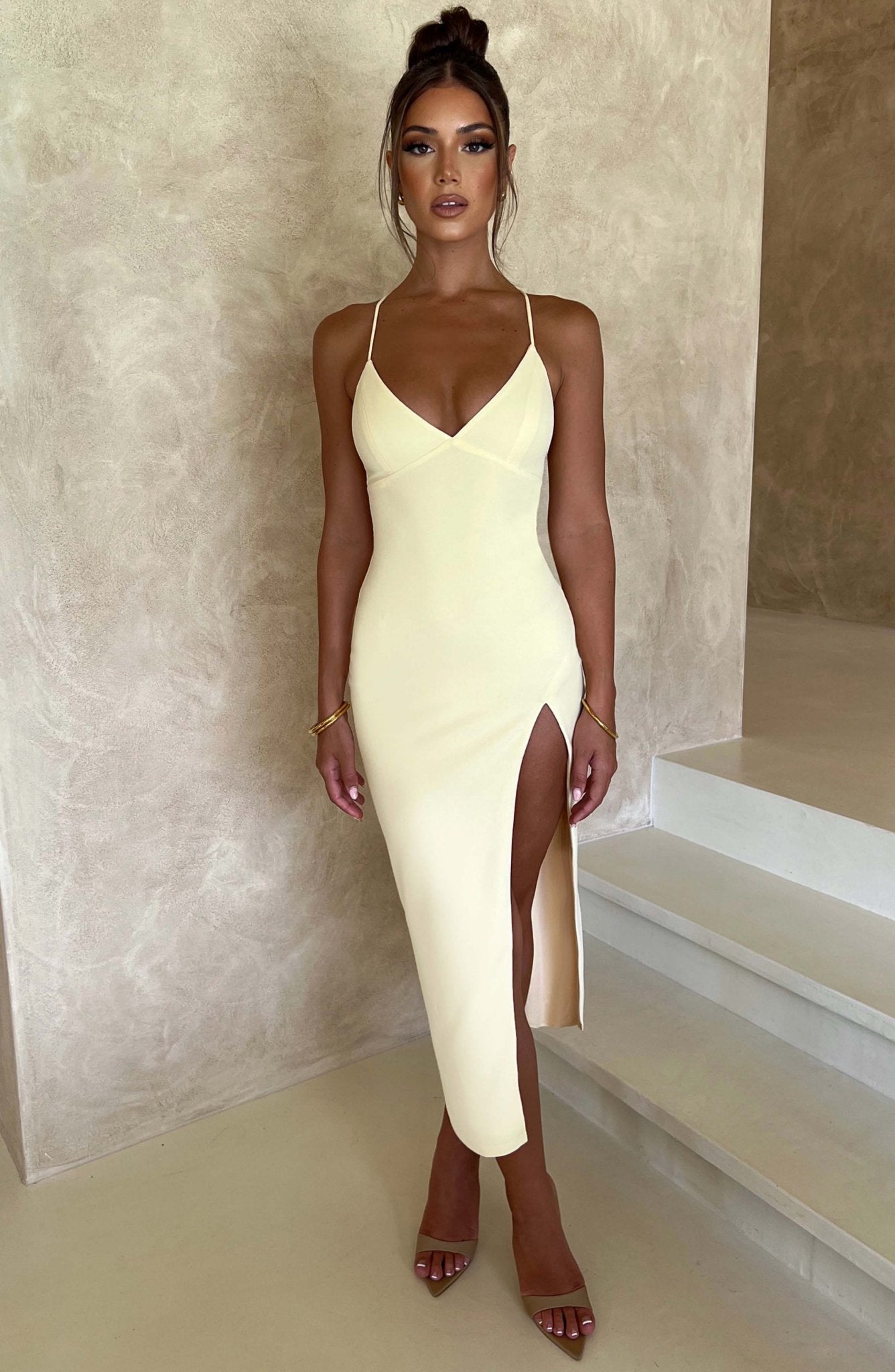 Kiara Midi Dress - Lemon - Cinderella